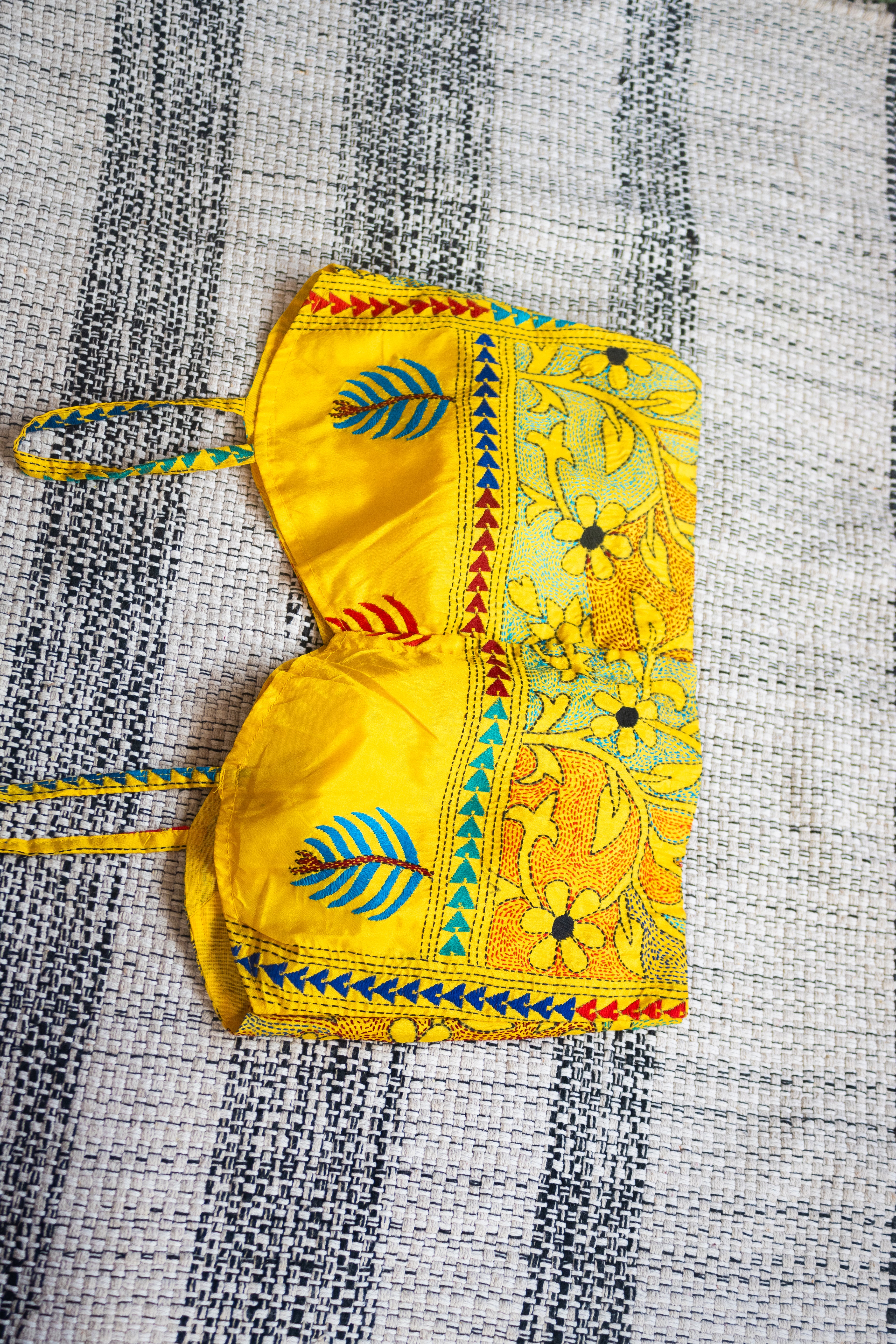 Yellow silk kantha blouse