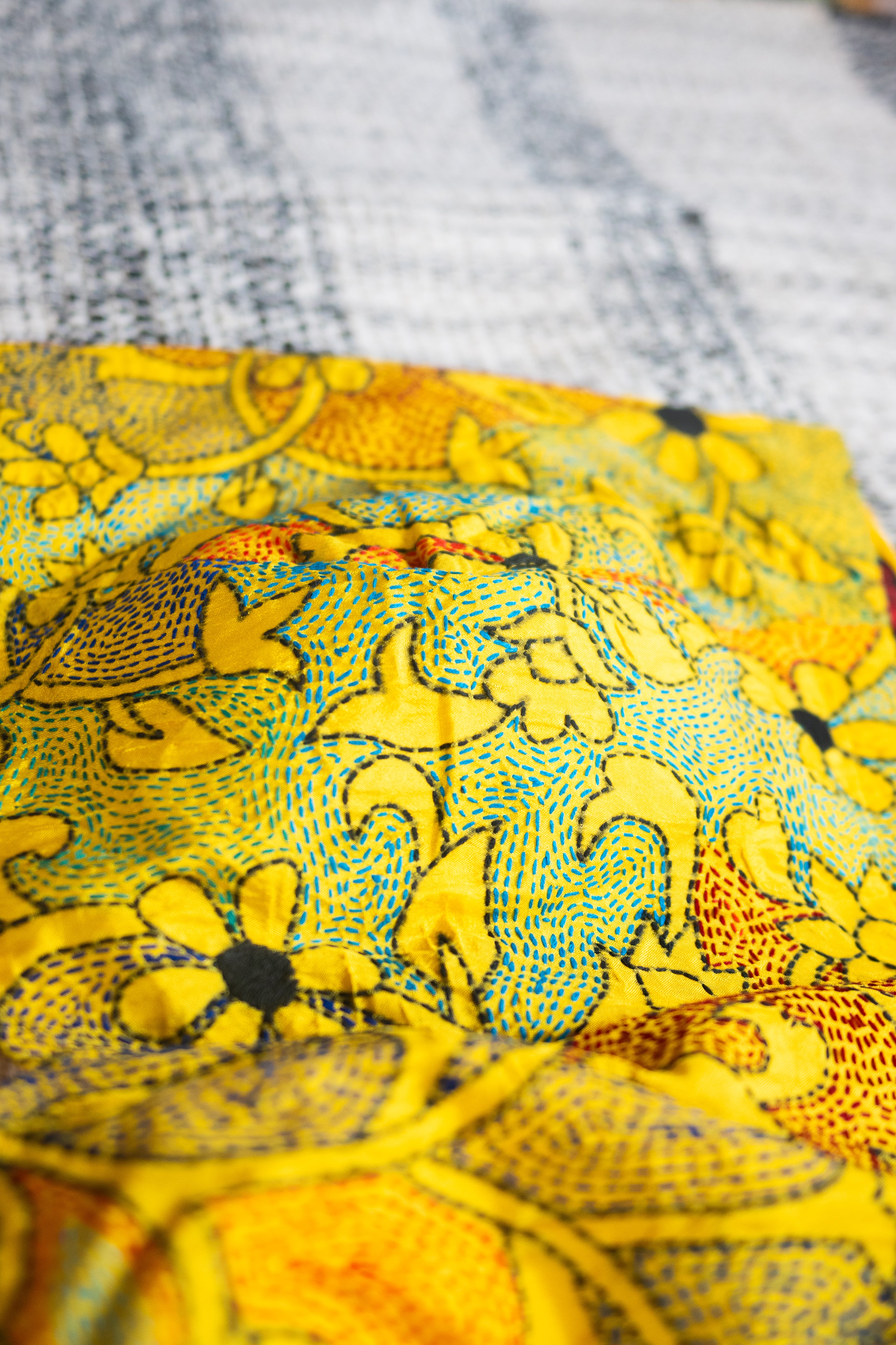 Yellow silk kantha blouse