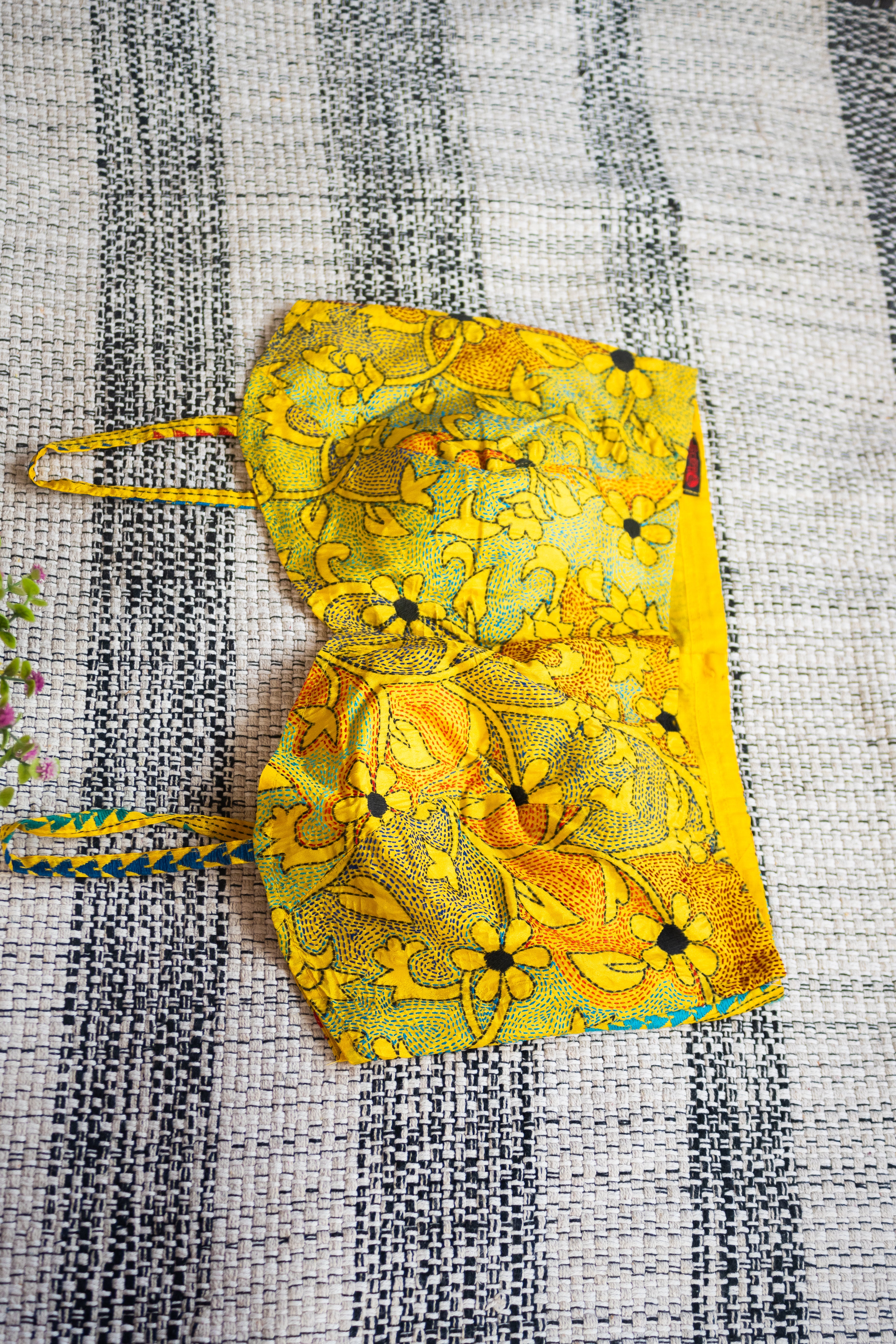 Yellow silk kantha blouse