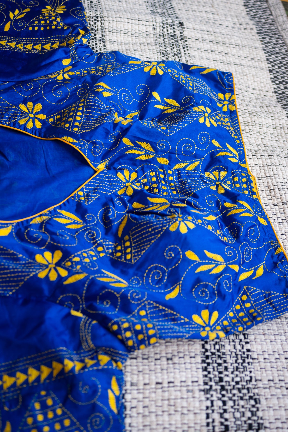 Kantha Silk Blouse in Blue