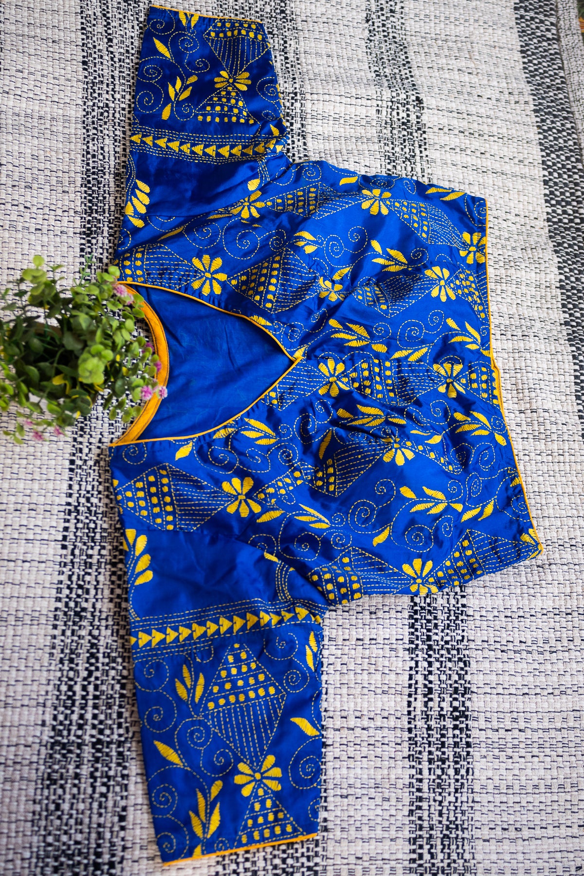 Kantha Silk Blouse in Blue