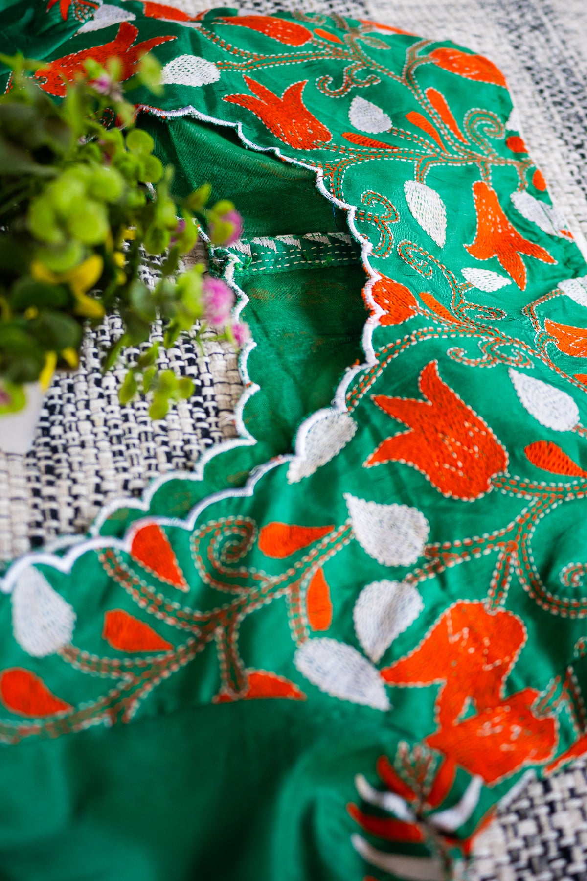 Kantha Silk Blouse in Green