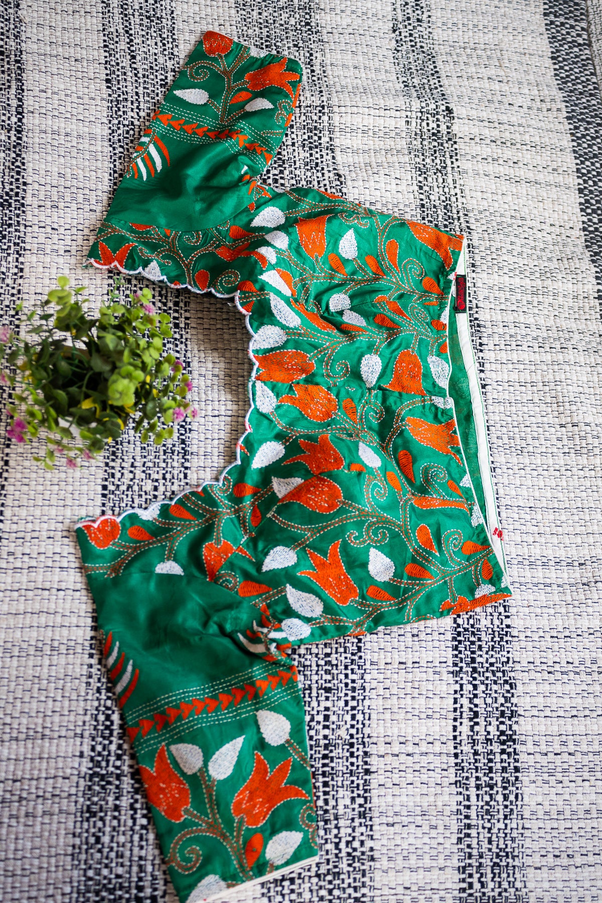 Kantha Silk Blouse in Green