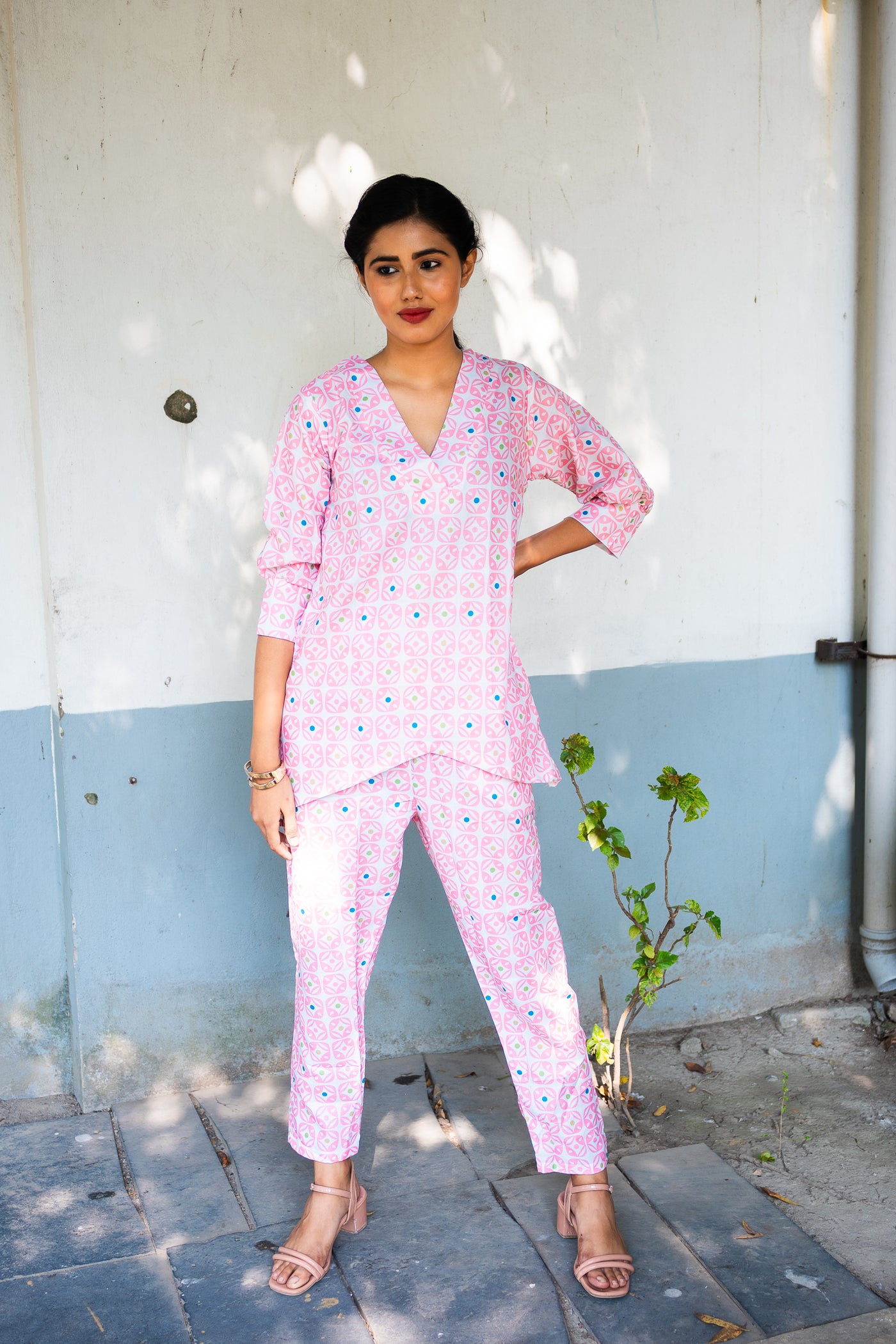 Pinkish Cotton co ord set - Uttariya
