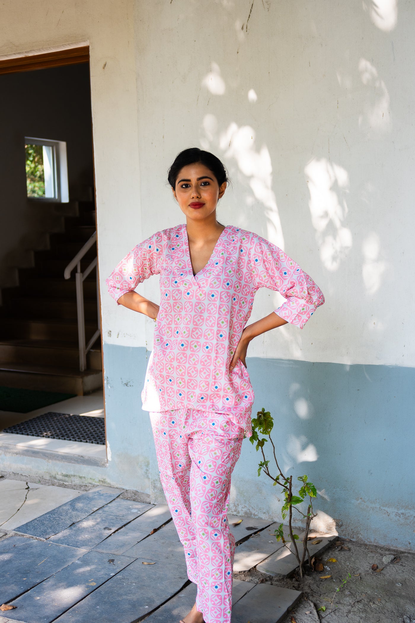 Pinkish Cotton co ord set - Uttariya