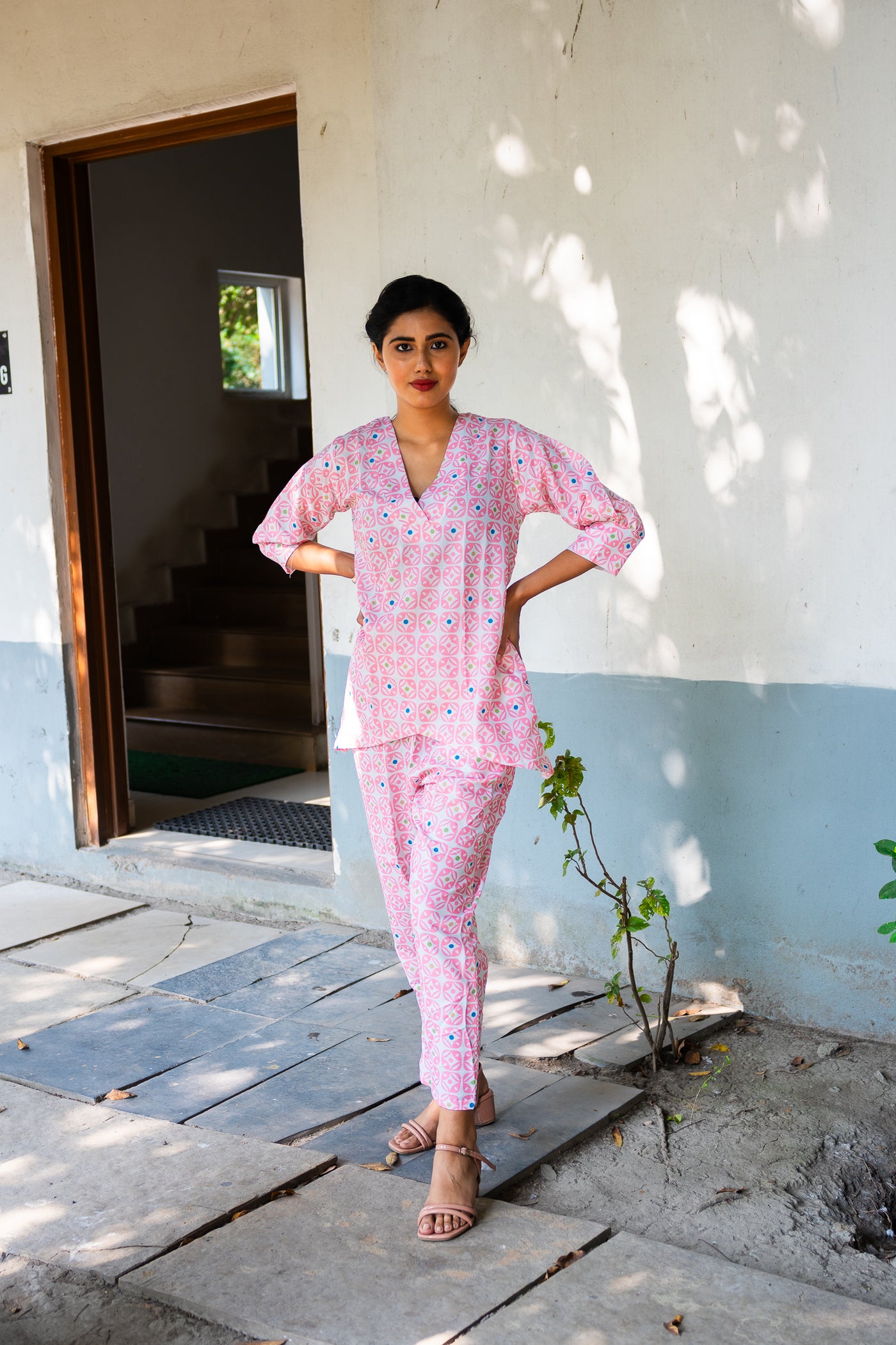 Pinkish Cotton co ord set - Uttariya