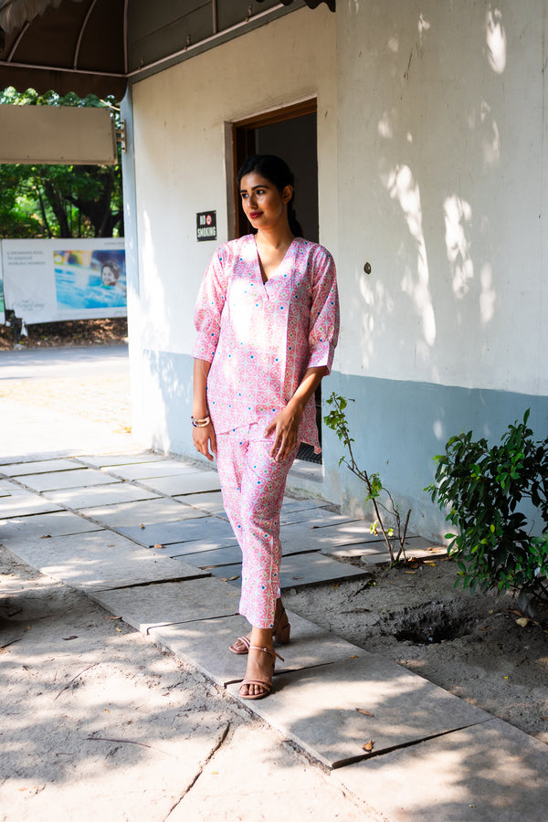 Pinkish Cotton co ord set - Uttariya