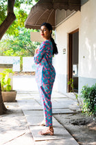 Blue Tapche Floral Work Cotton co ord set - Uttariya
