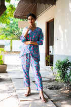 Blue Tapche Floral Work Cotton co ord set - Uttariya