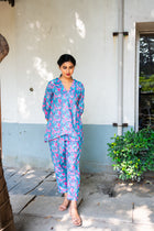 Blue Tapche Floral Work Cotton co ord set - Uttariya