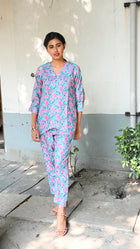 Blue Tapche Floral Work Cotton co ord set - Uttariya