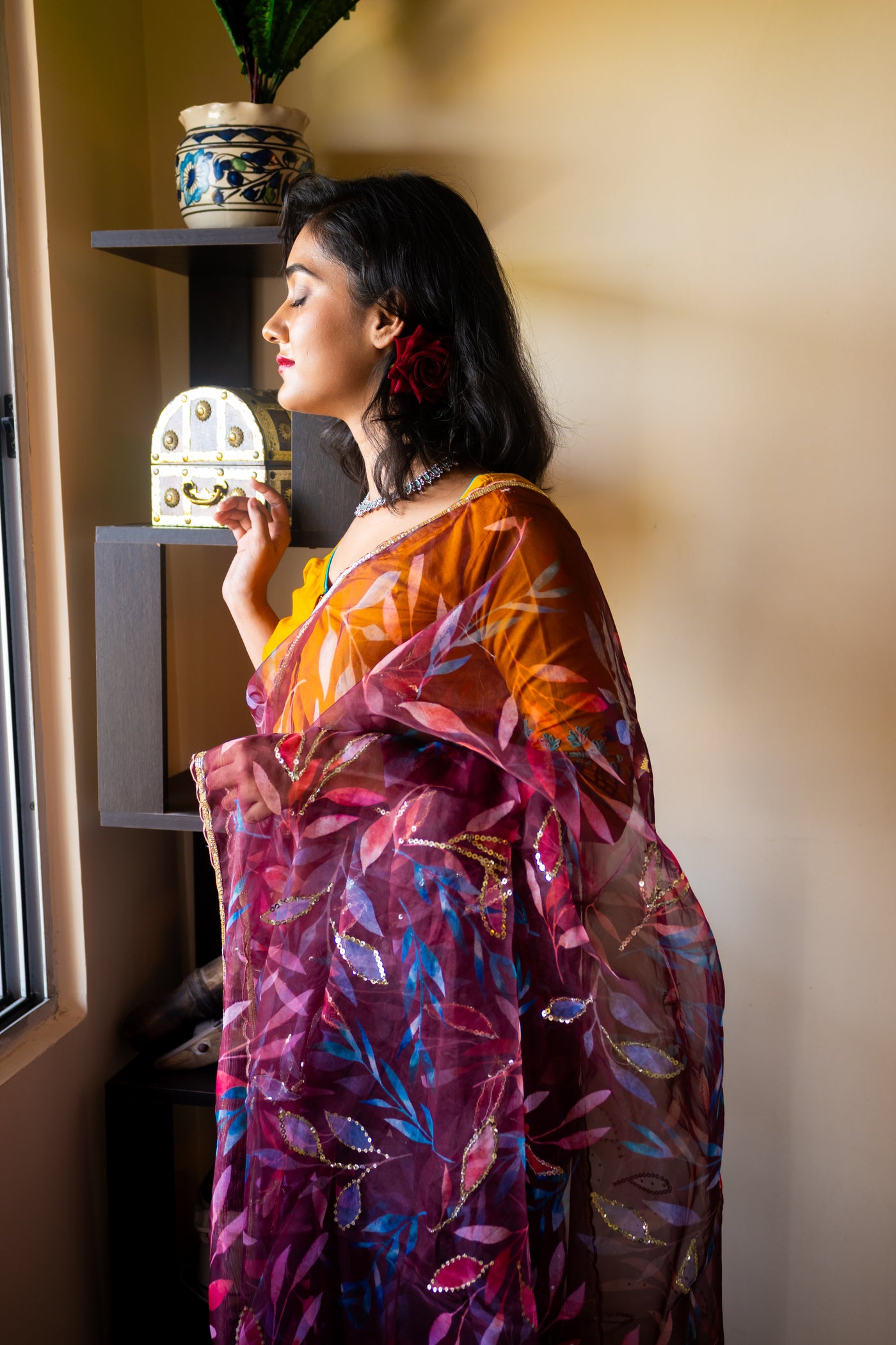 Wine organza Zardosi saree - Uttariya