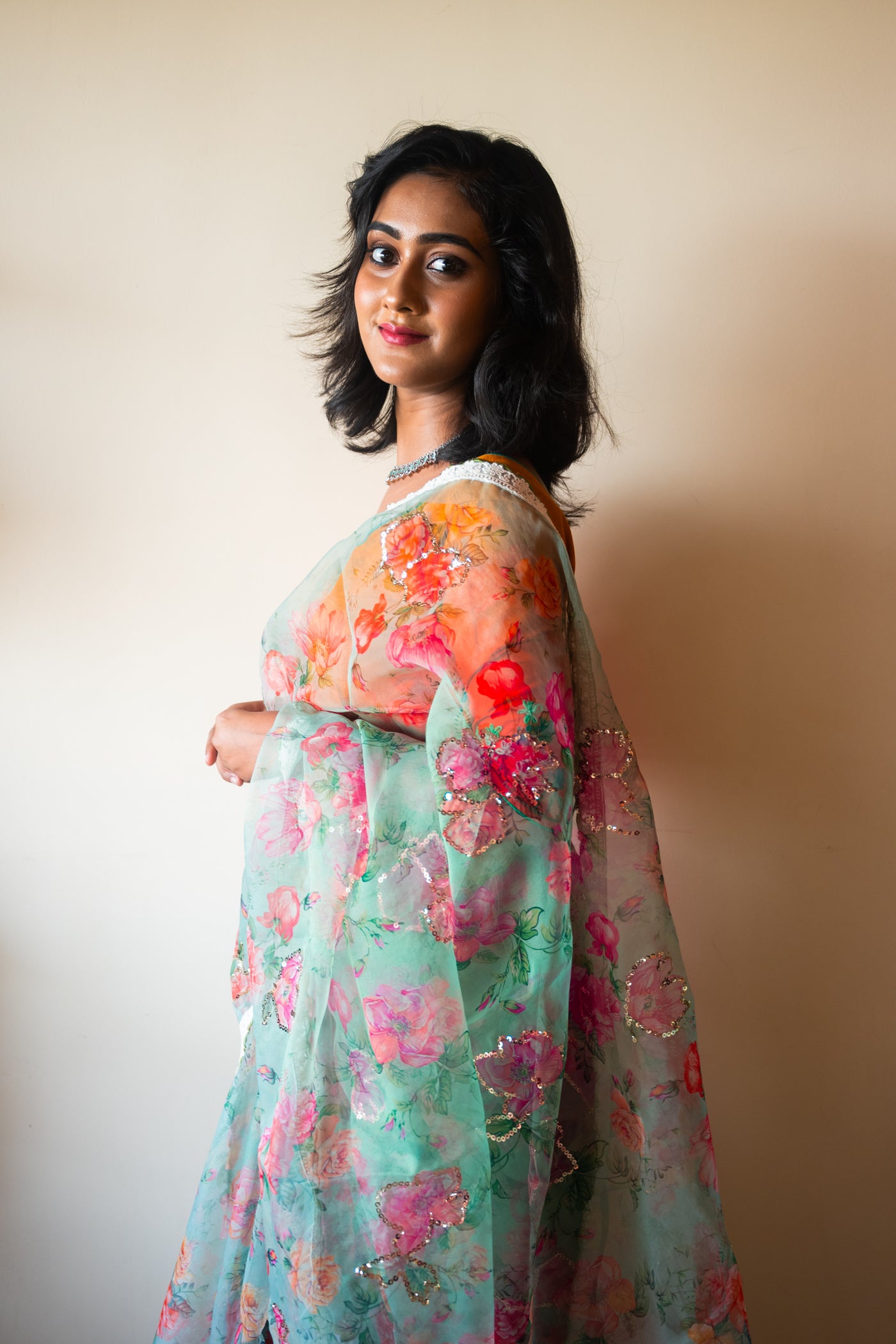 Green Zardosi silk saree - Uttariya