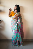 Green Zardosi silk saree - Uttariya