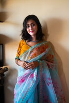 Sea green organza silk saree - Uttariya