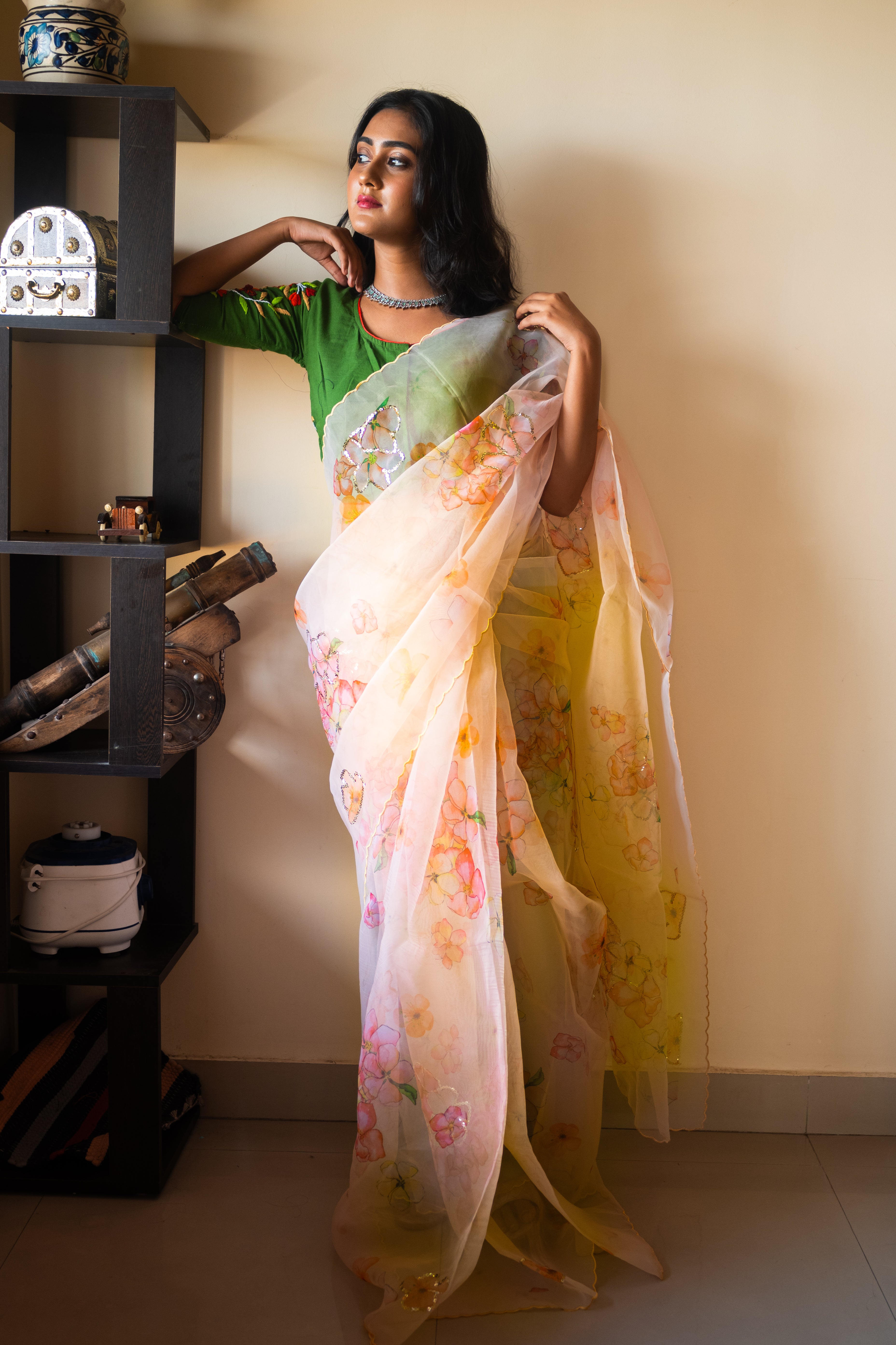 Organza Sarees : Baby pink organza digital floral printed ...