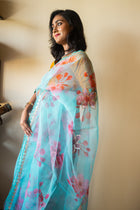 Sea green organza silk saree - Uttariya