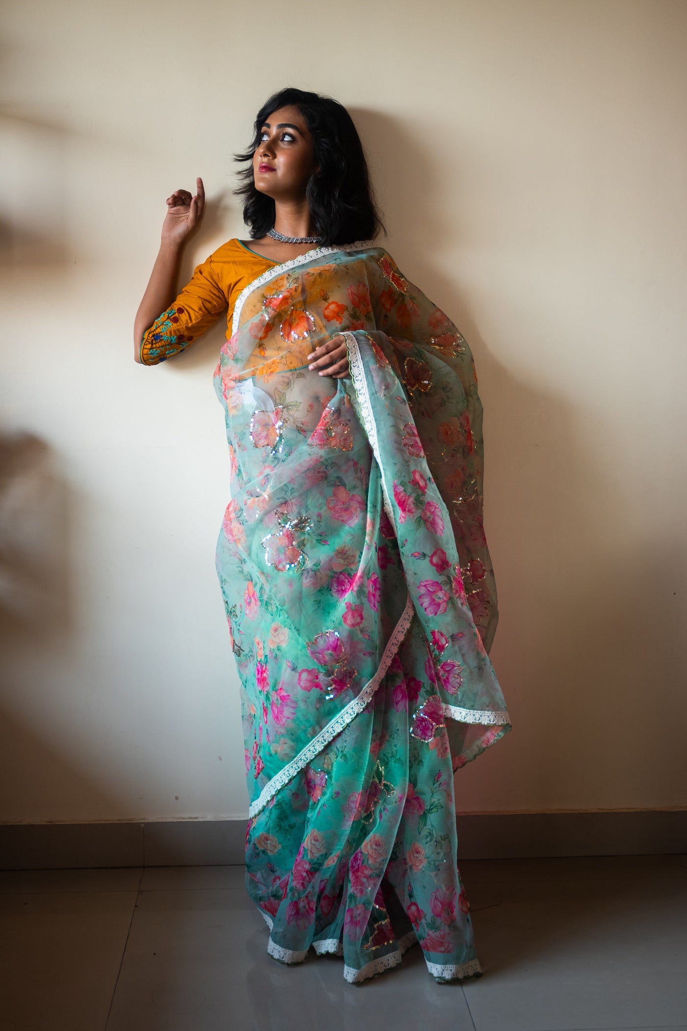 Green Zardosi silk saree - Uttariya