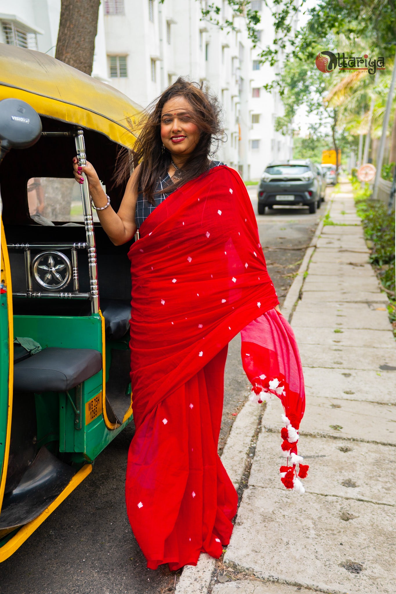 Red love Jamdani Saree