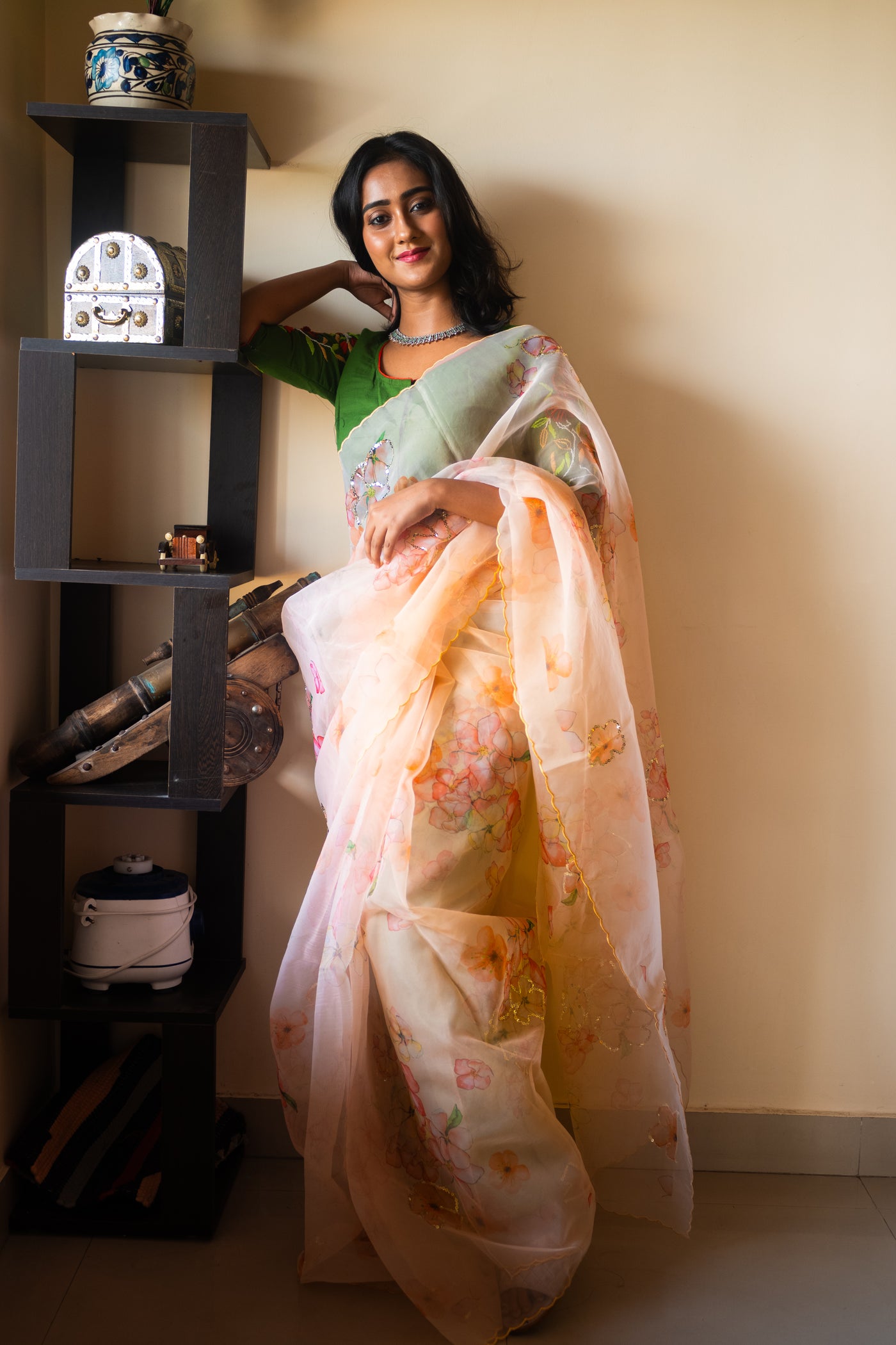 Basant organza silk saree - Uttariya