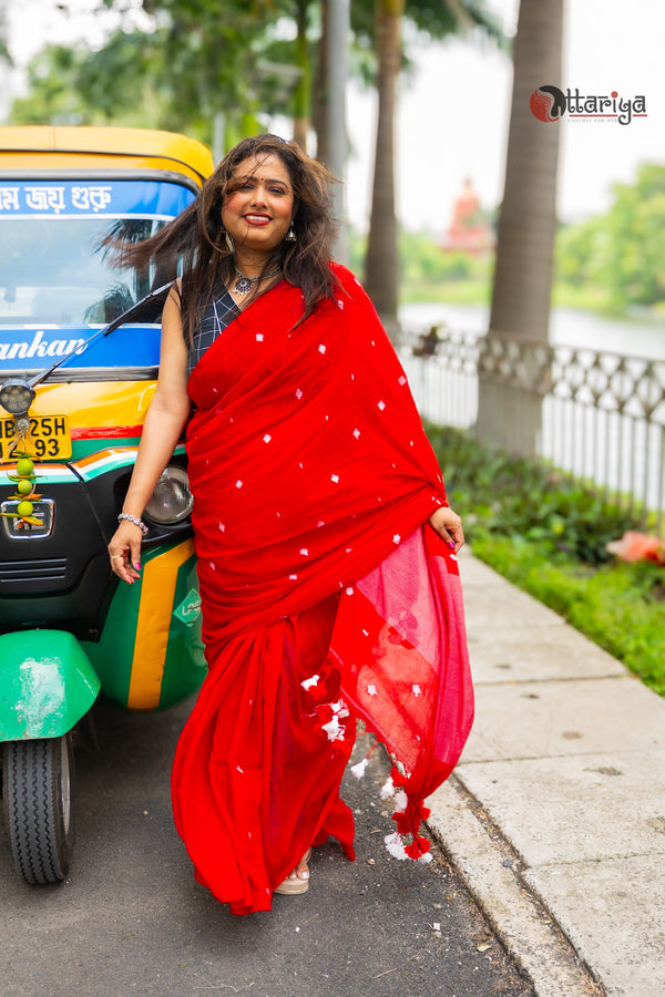 Red love Jamdani Saree