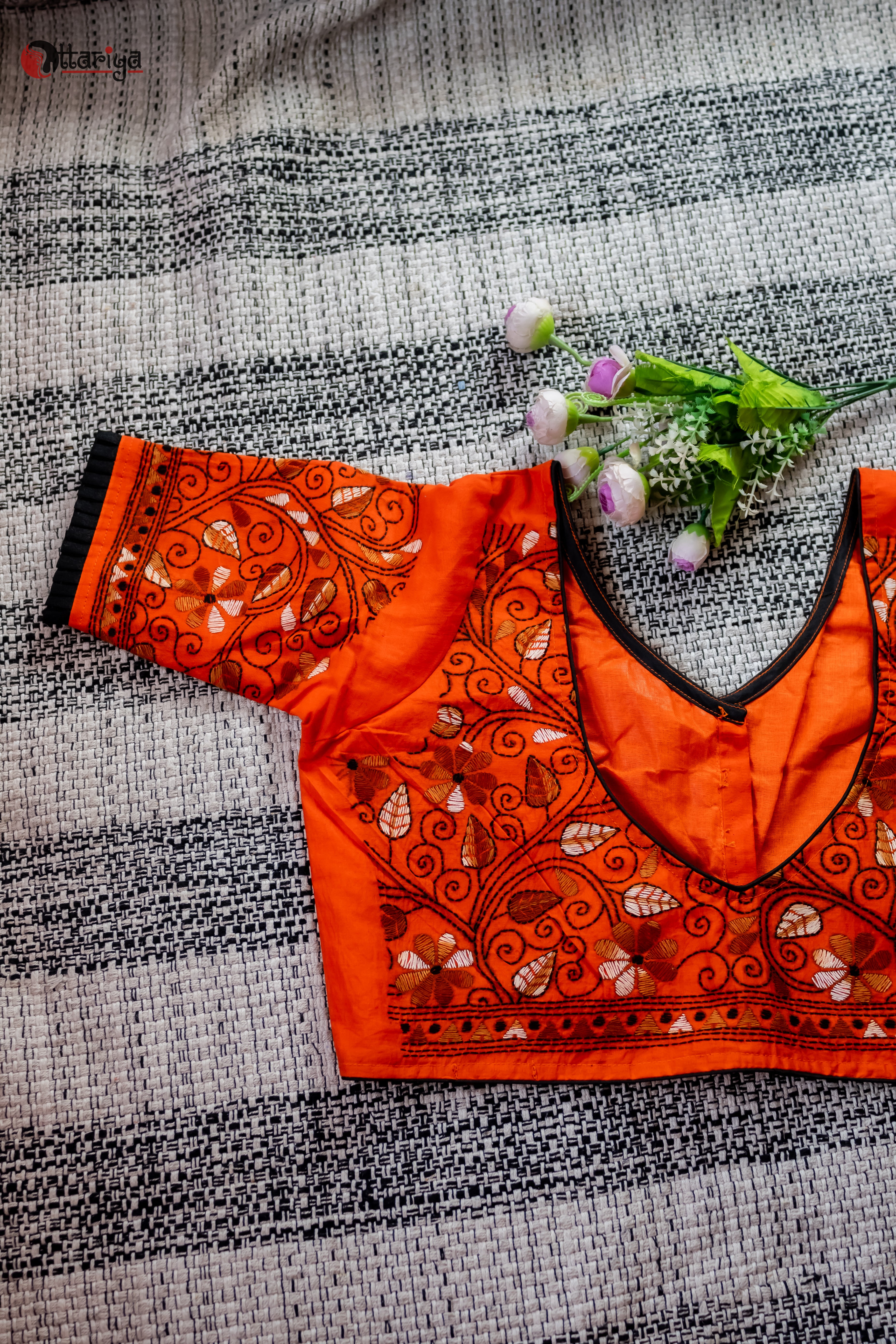 Orange colour best sale blouse design