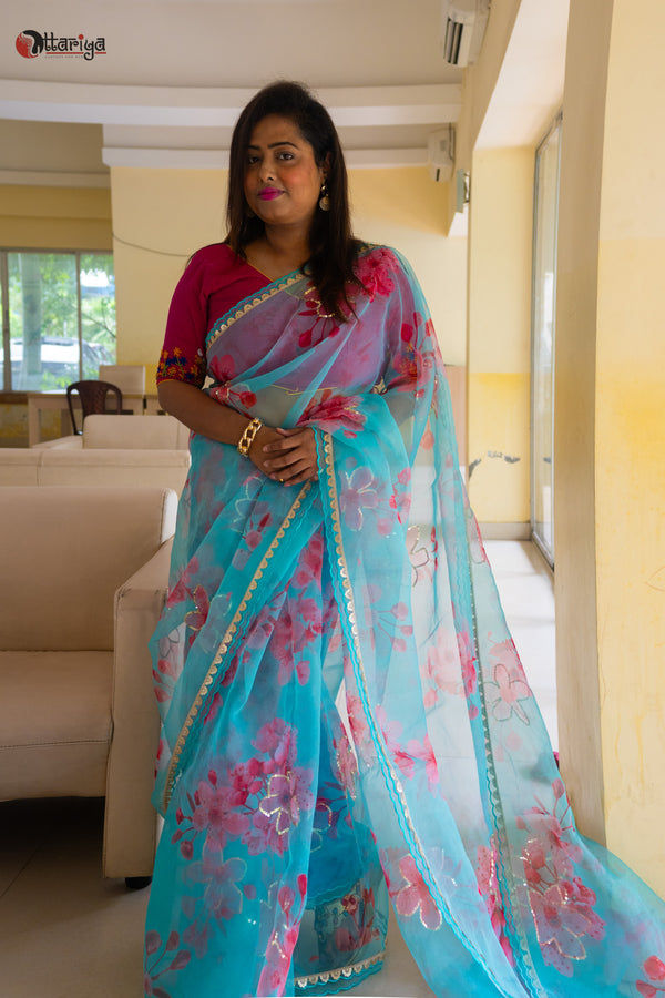 Flower dream Organza silk Saree - Uttariya