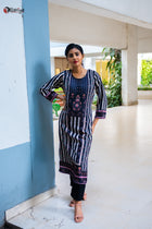 Black Pashmina Cotton Suit Set - Uttariya