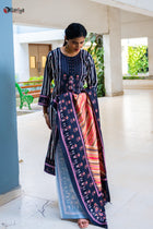 Black Pashmina Cotton Suit Set - Uttariya