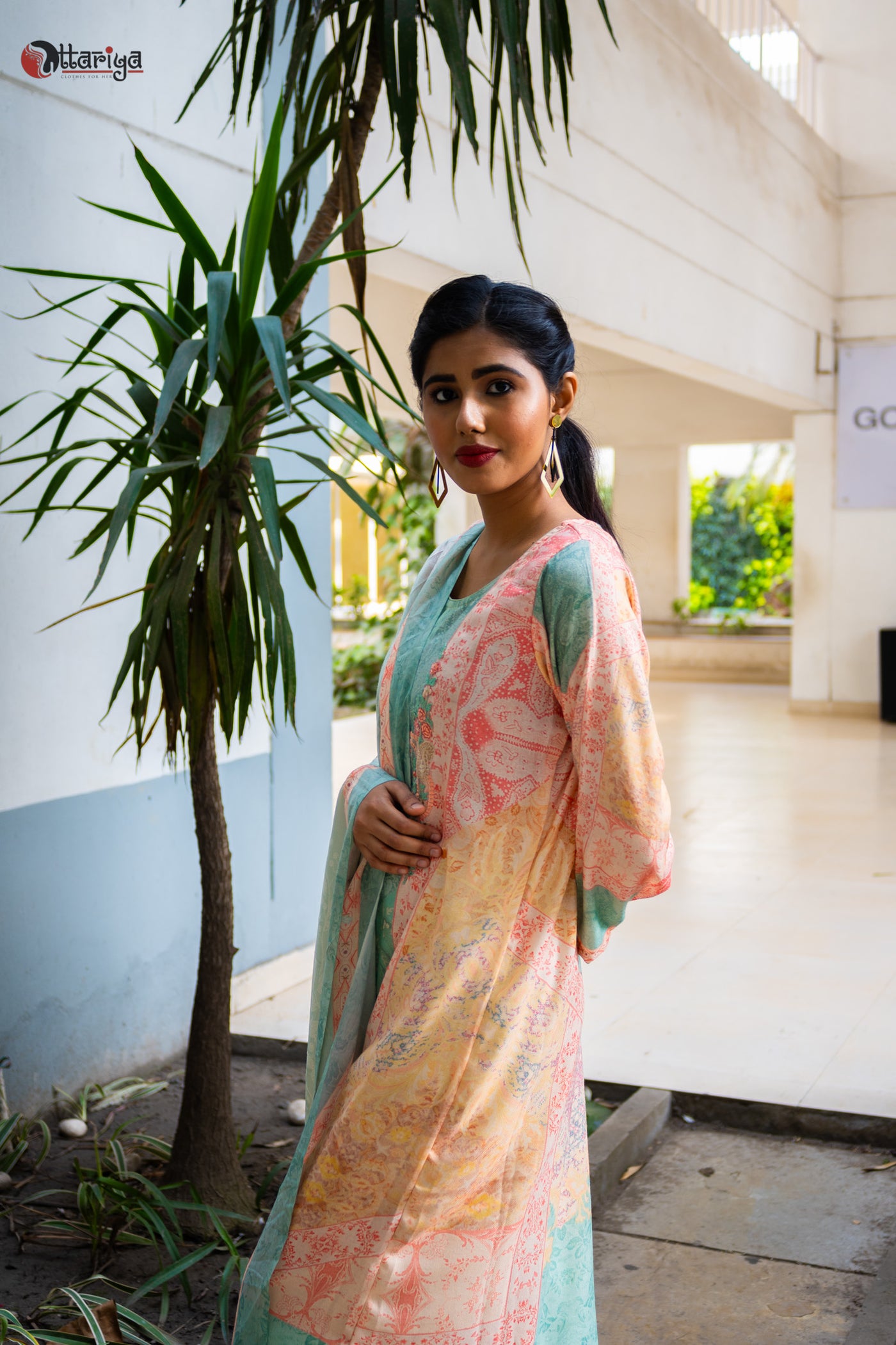 Sea Green Pashmina Cotton Suit Set - Uttariya