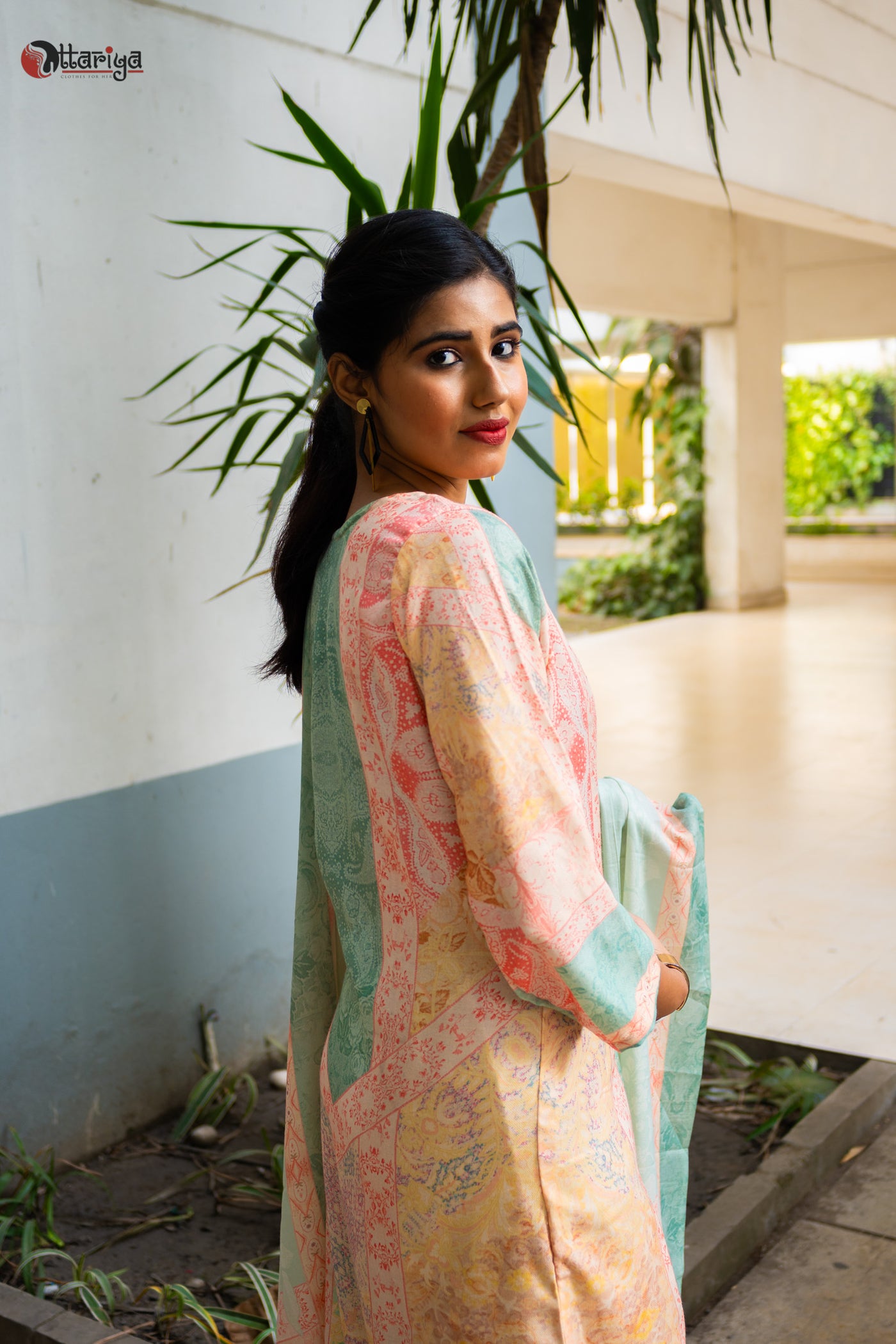 Sea Green Pashmina Cotton Suit Set - Uttariya