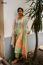 Sea Green Pashmina Cotton Suit Set - Uttariya
