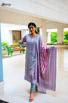 Gray Pashmina Silk Suit Set - Uttariya