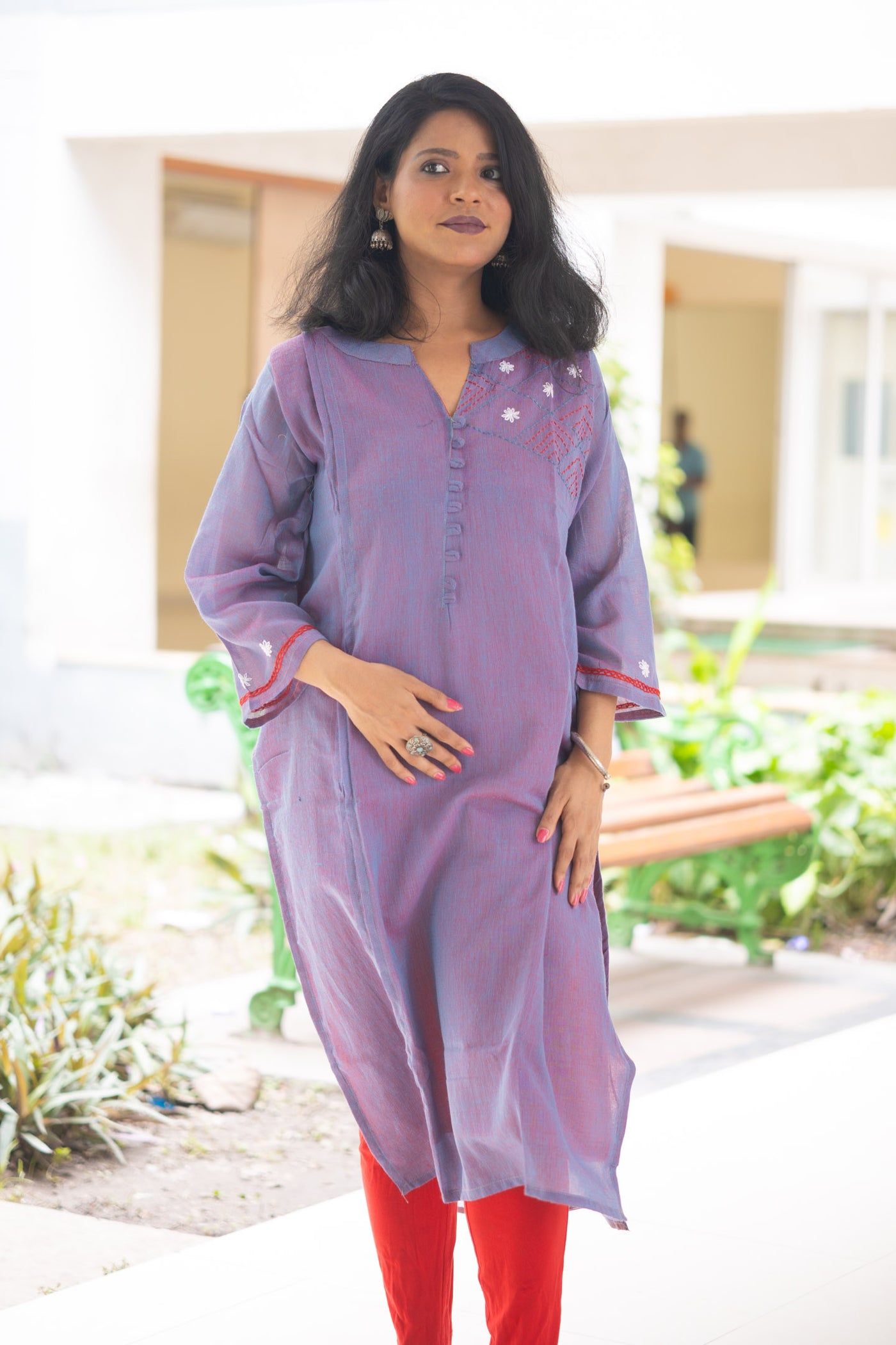 Neelima — Hand-Embroidered Linen Cotton Kurta