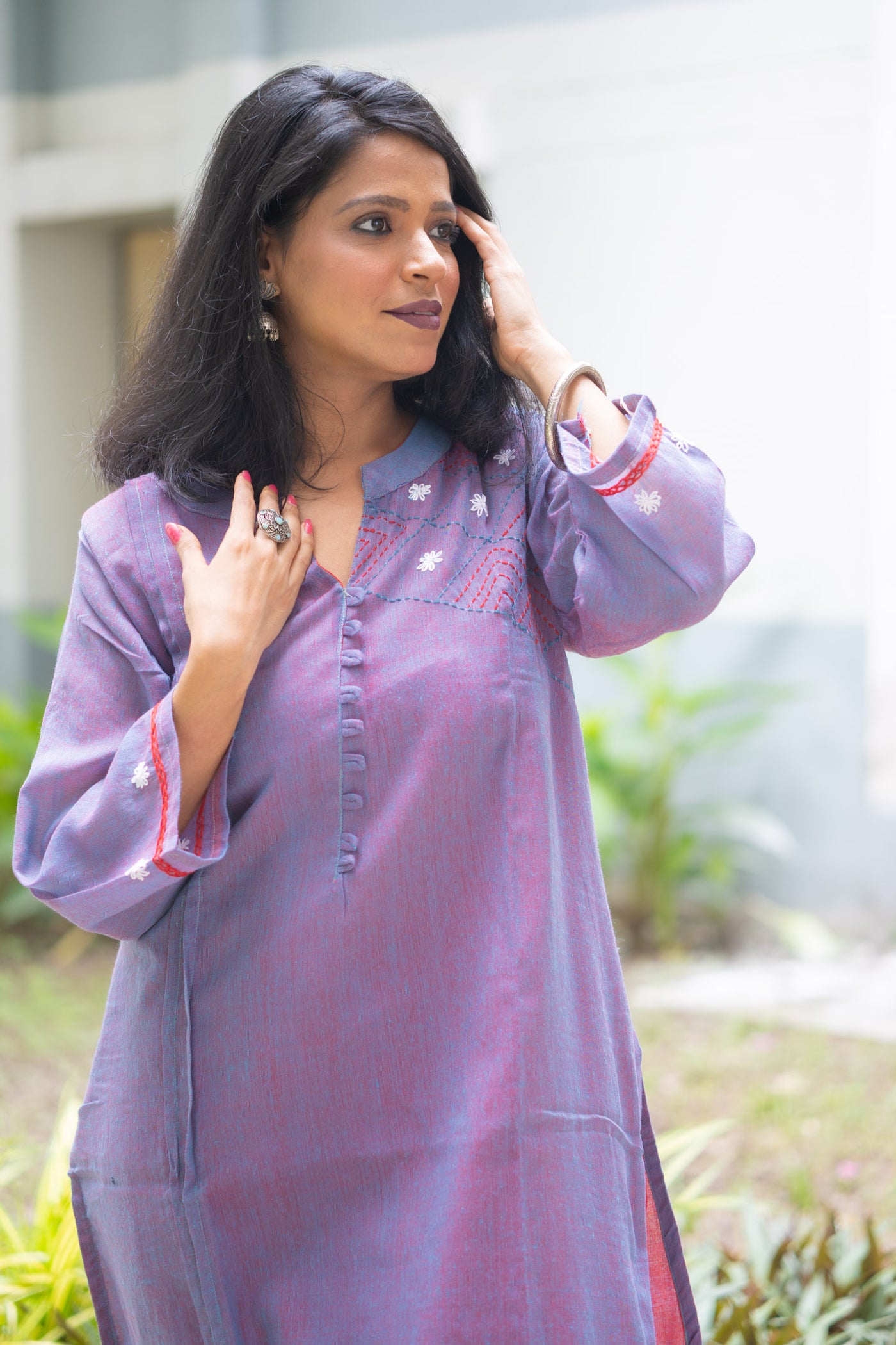 Neelima — Hand-Embroidered Linen Cotton Kurta