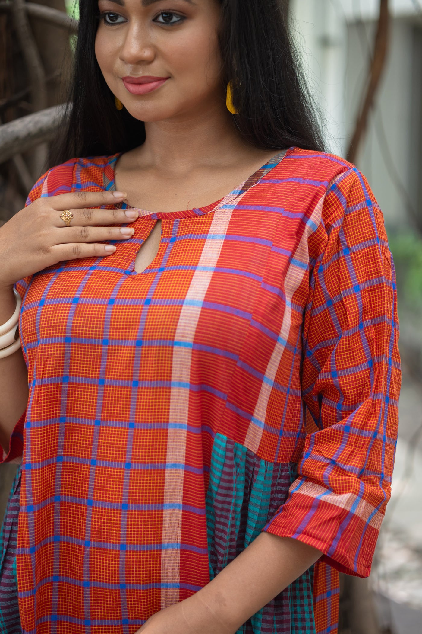 Tapti — Handwoven Gamcha Cotton Dress - Uttariya
