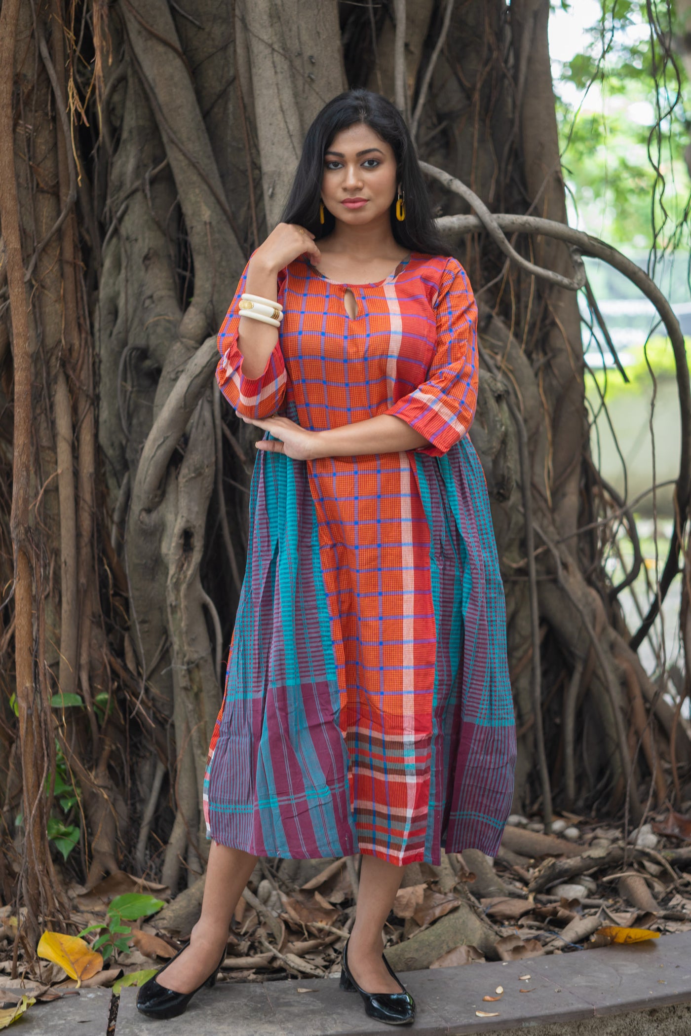 Tapti — Handwoven Gamcha Cotton Dress - Uttariya