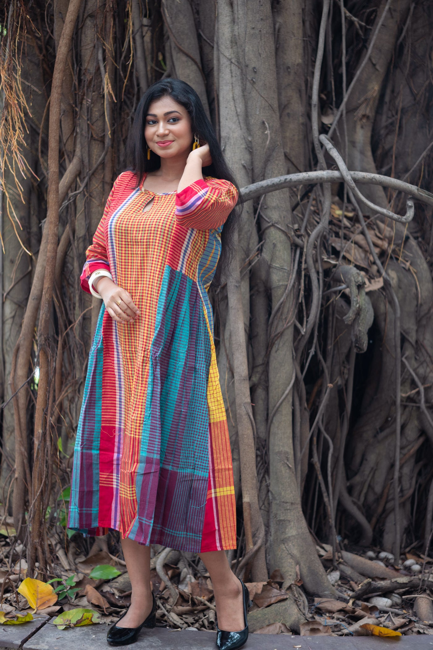 Phagun — Handwoven Gamcha Cotton Dress - Uttariya