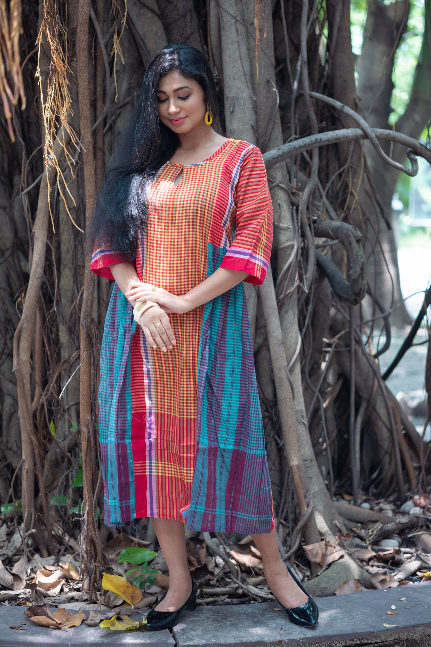 Phagun — Handwoven Gamcha Cotton Dress - Uttariya