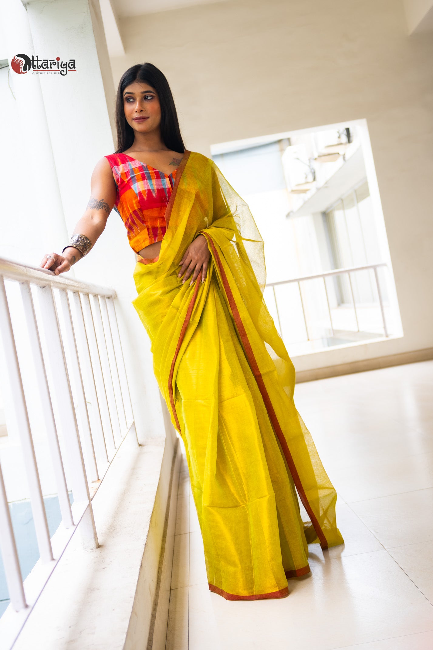 Lime glow Saree