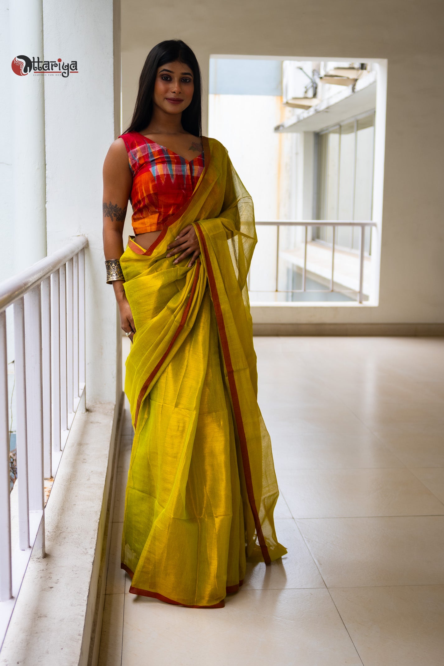 Lime glow Saree