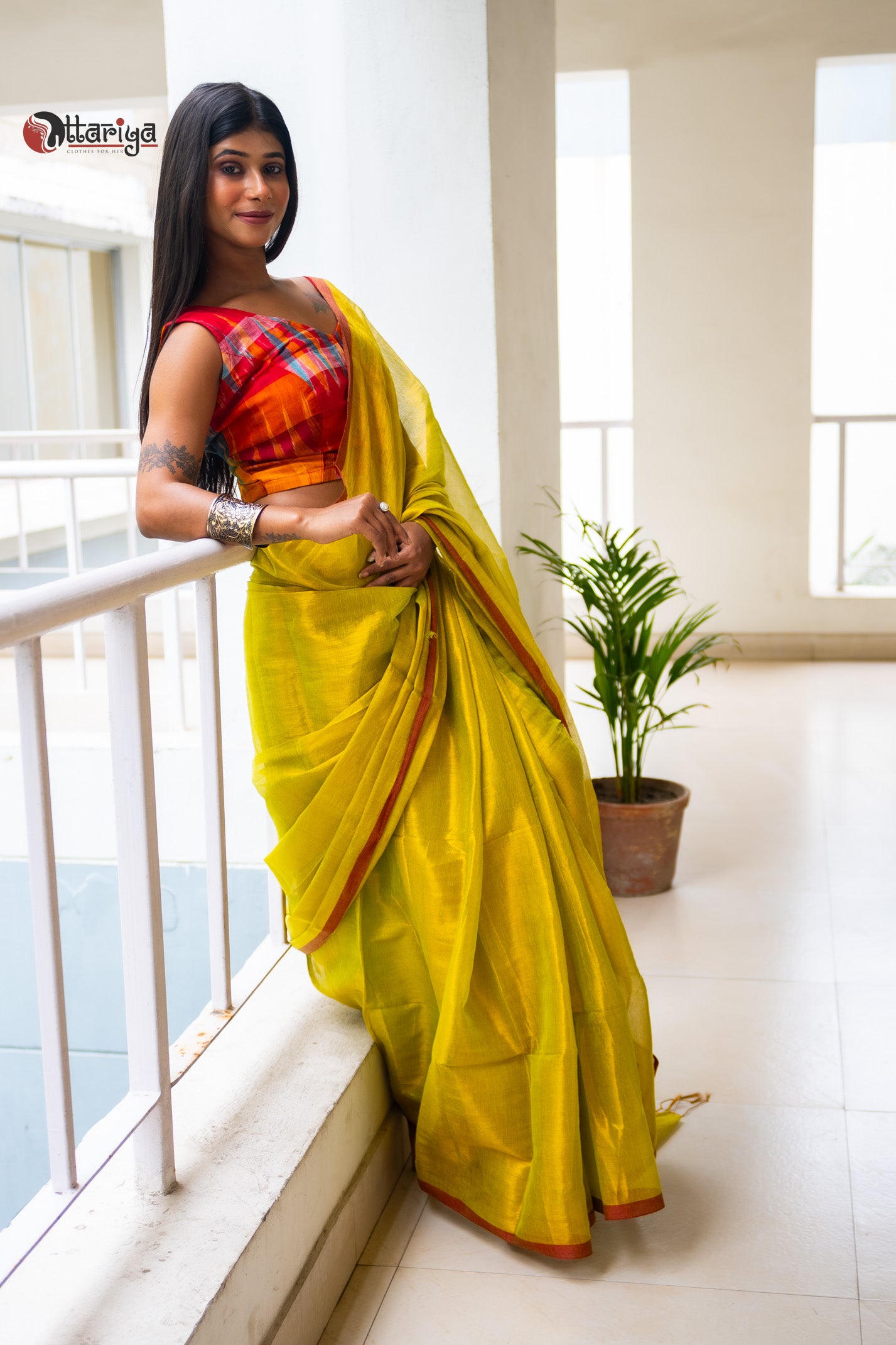 Lime glow Saree