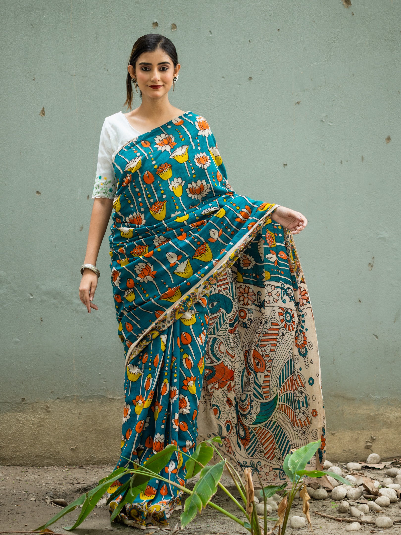 Nil Padma Kalamkari Saree