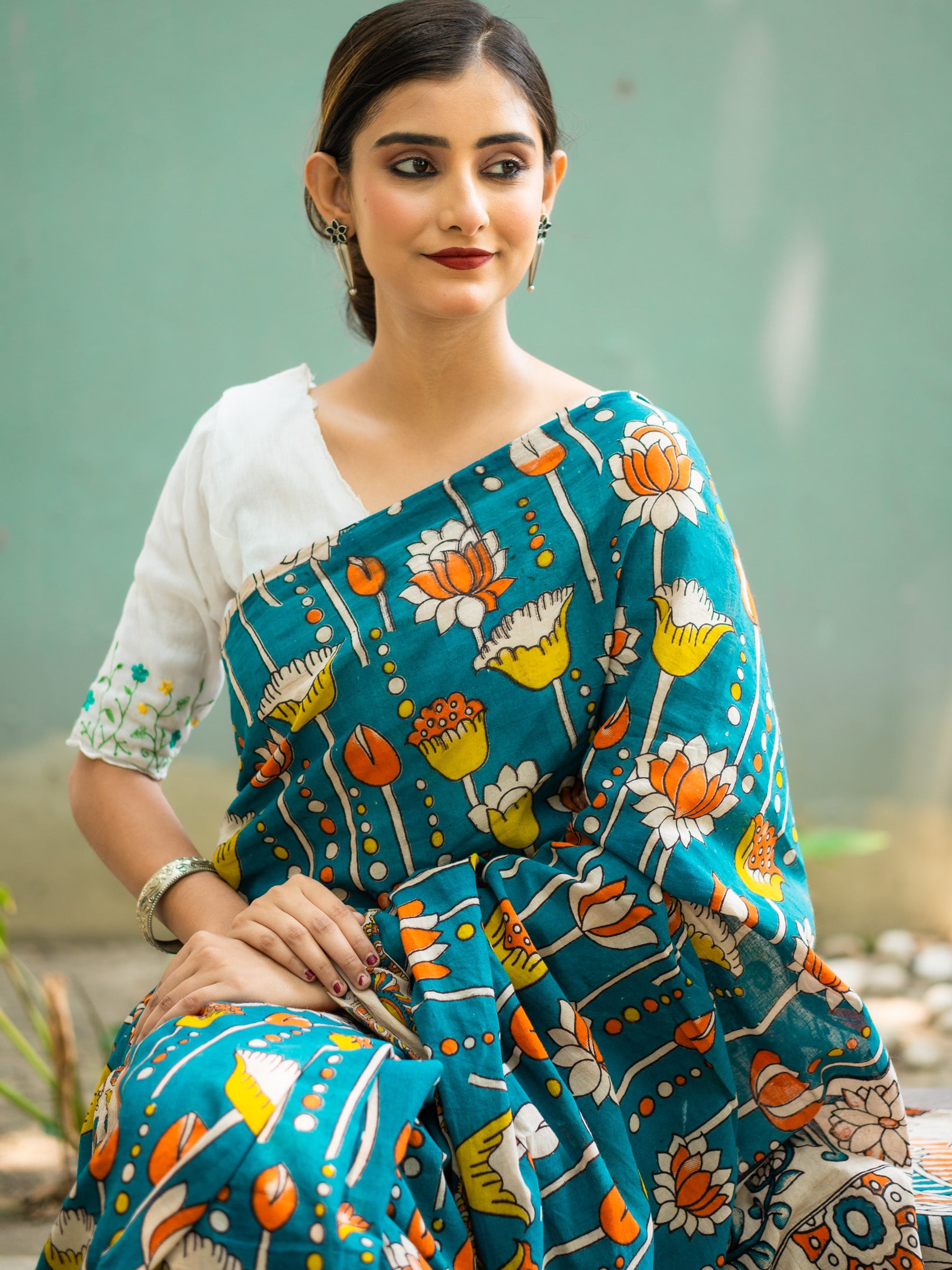 Nil Padma Kalamkari Saree