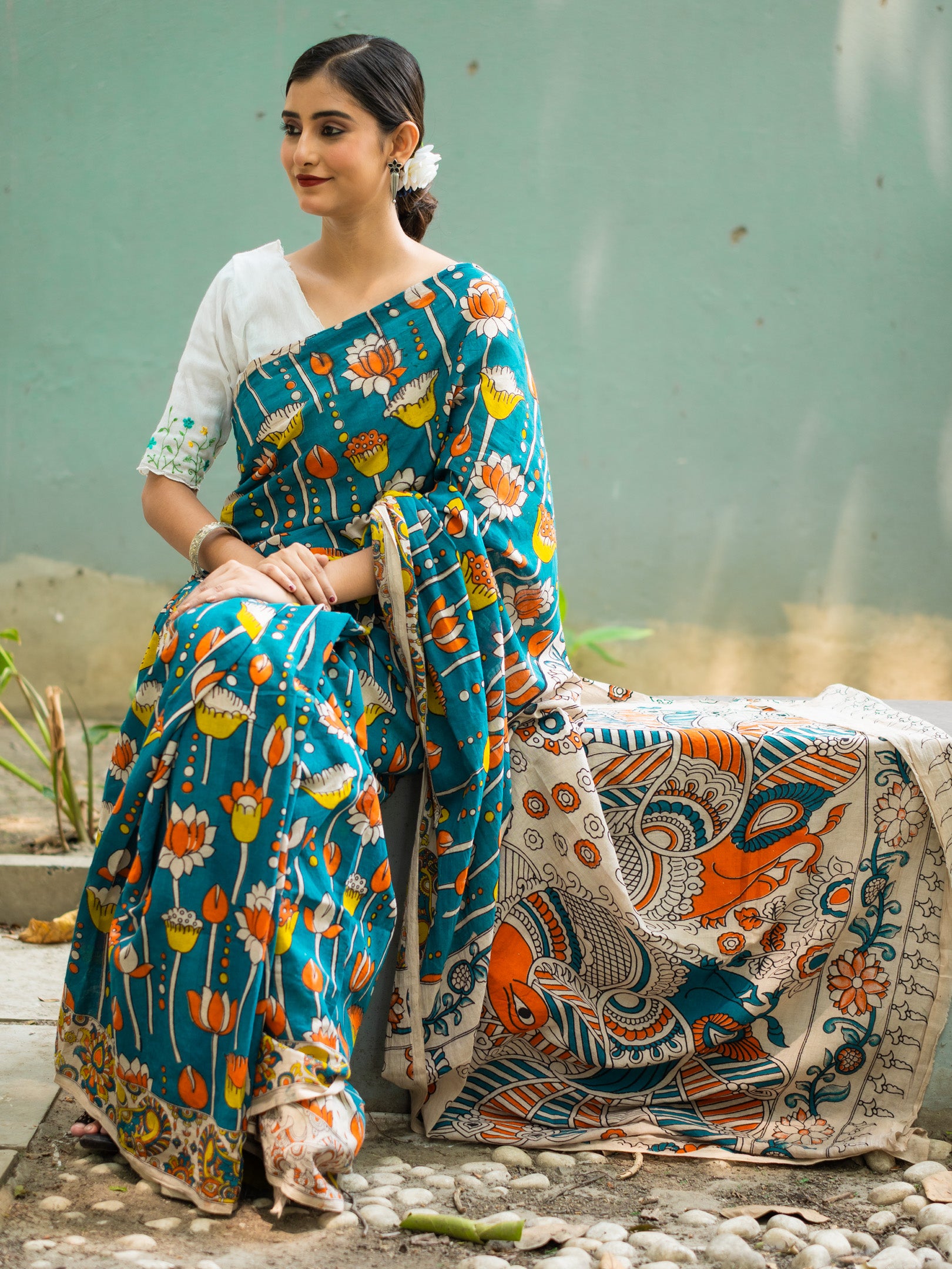 Nil Padma Kalamkari Saree