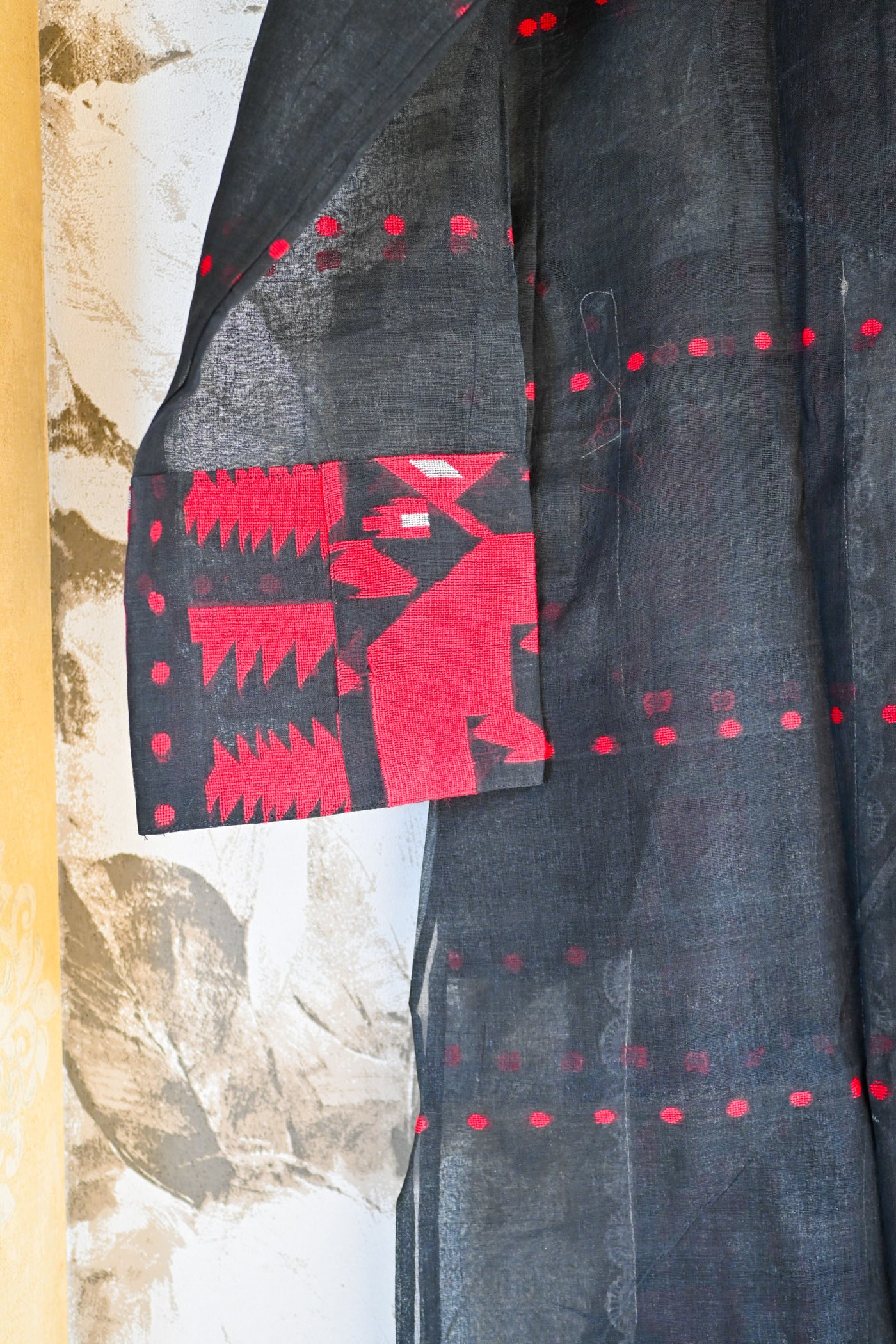 Jamdani long Kurta red black
