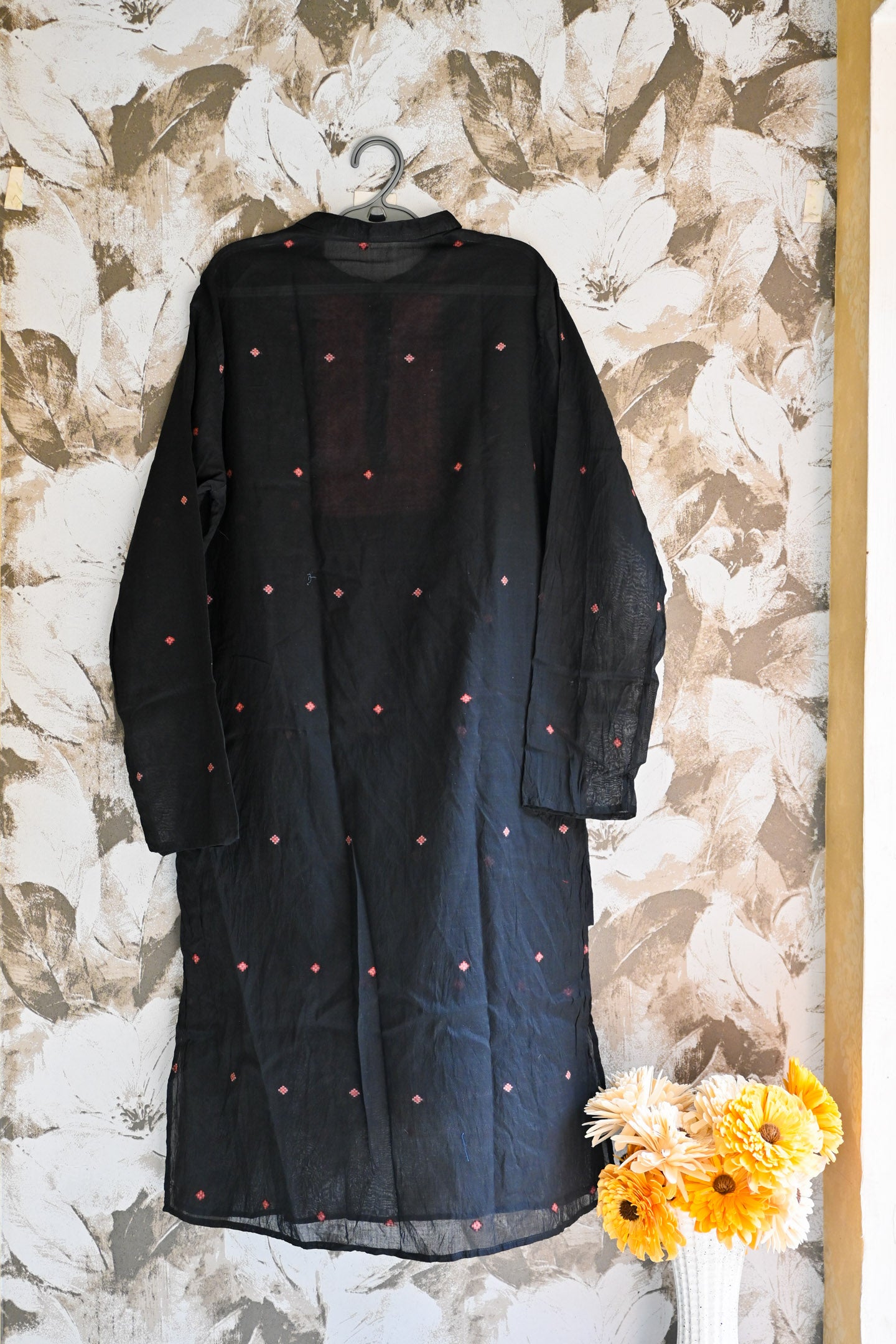 Black jamdani silk kurta