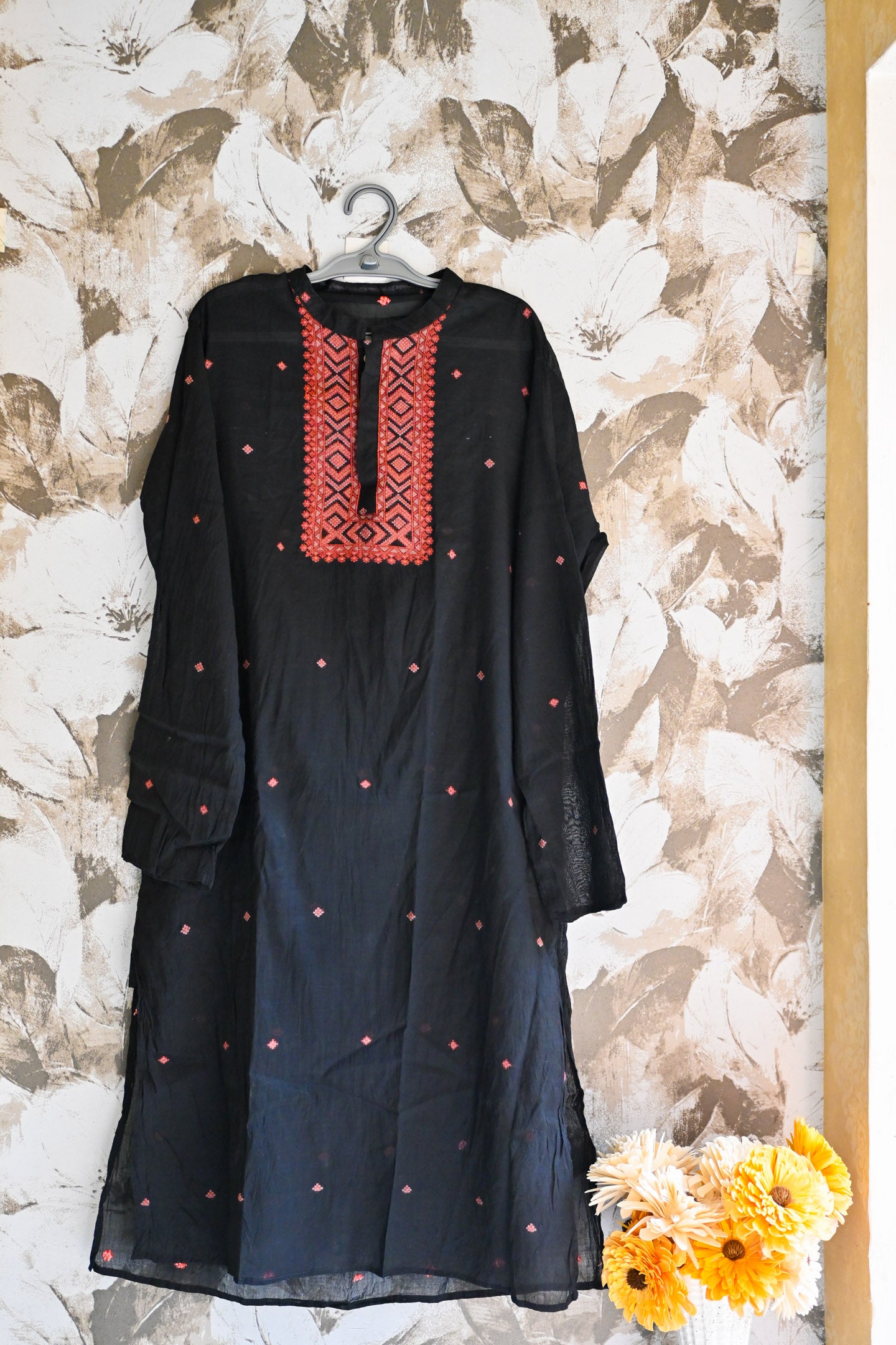 Black jamdani silk kurta
