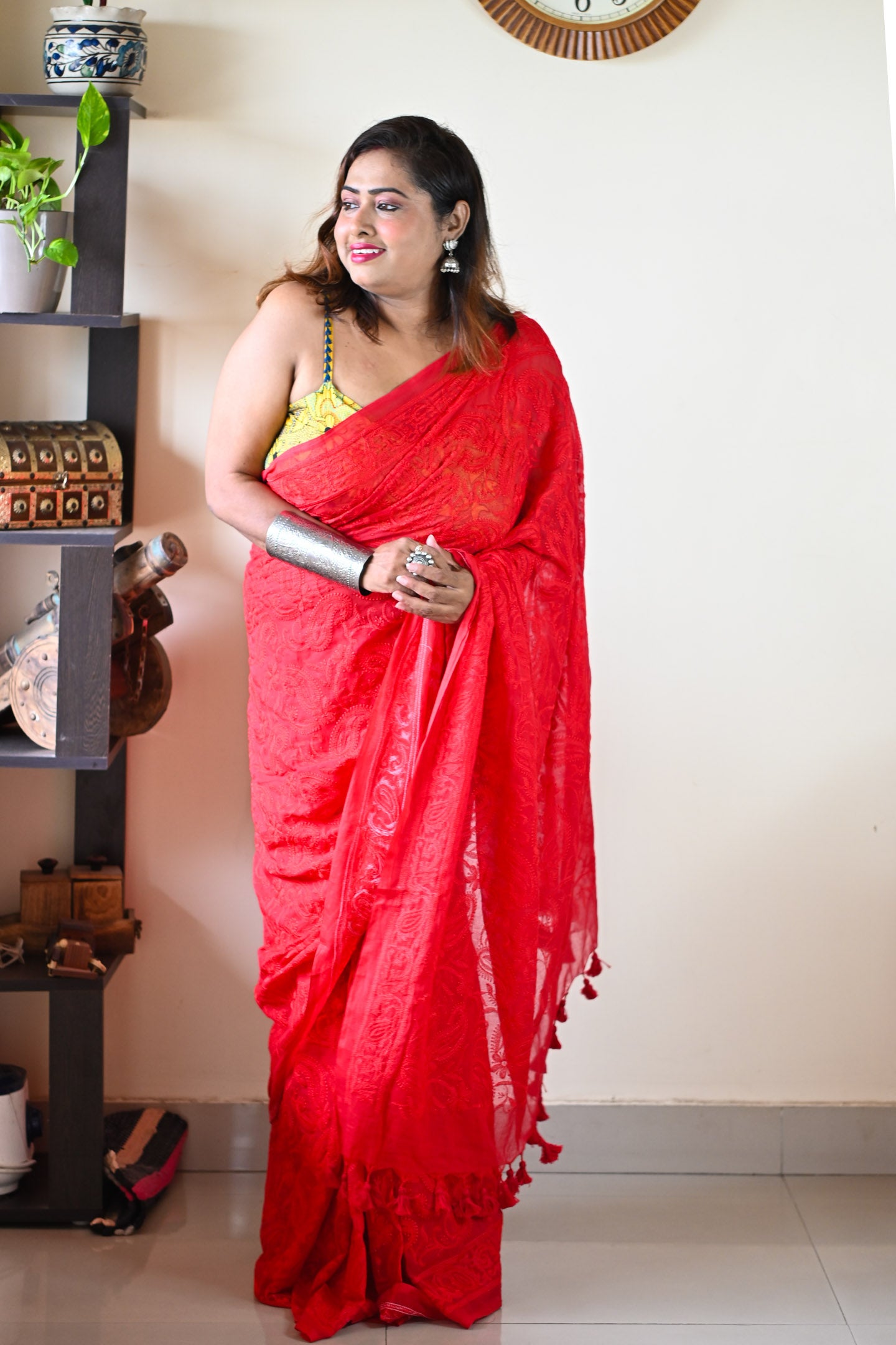 Red Chikan Saree