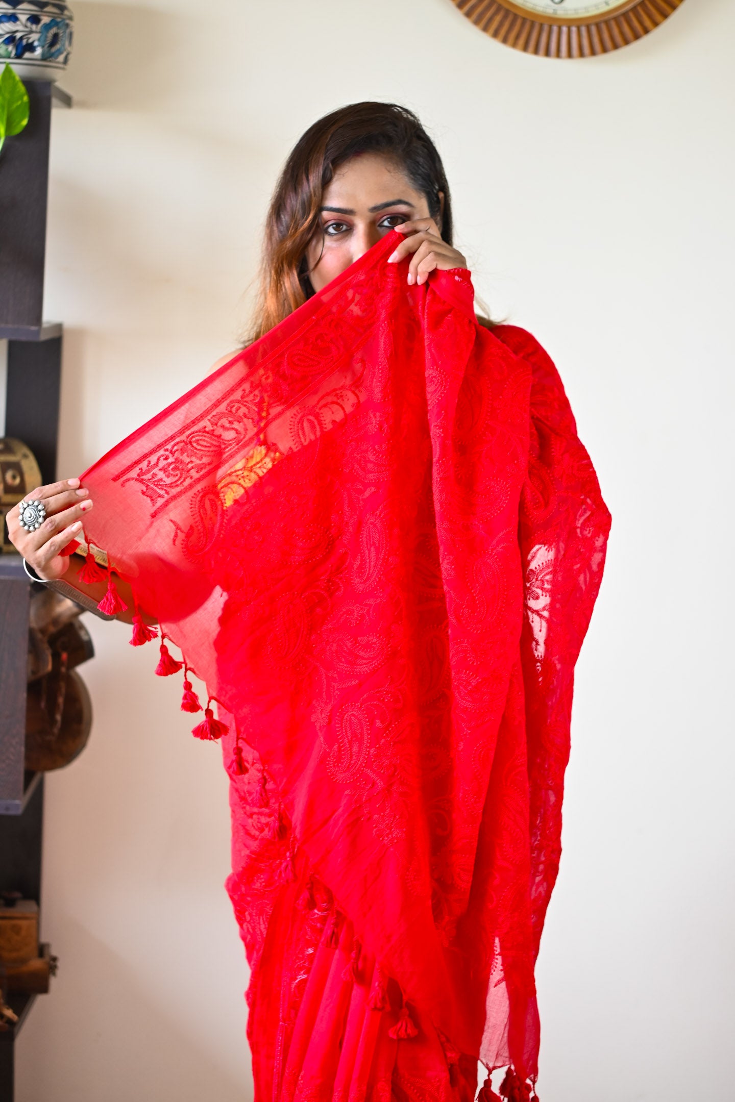 Red Chikan Saree